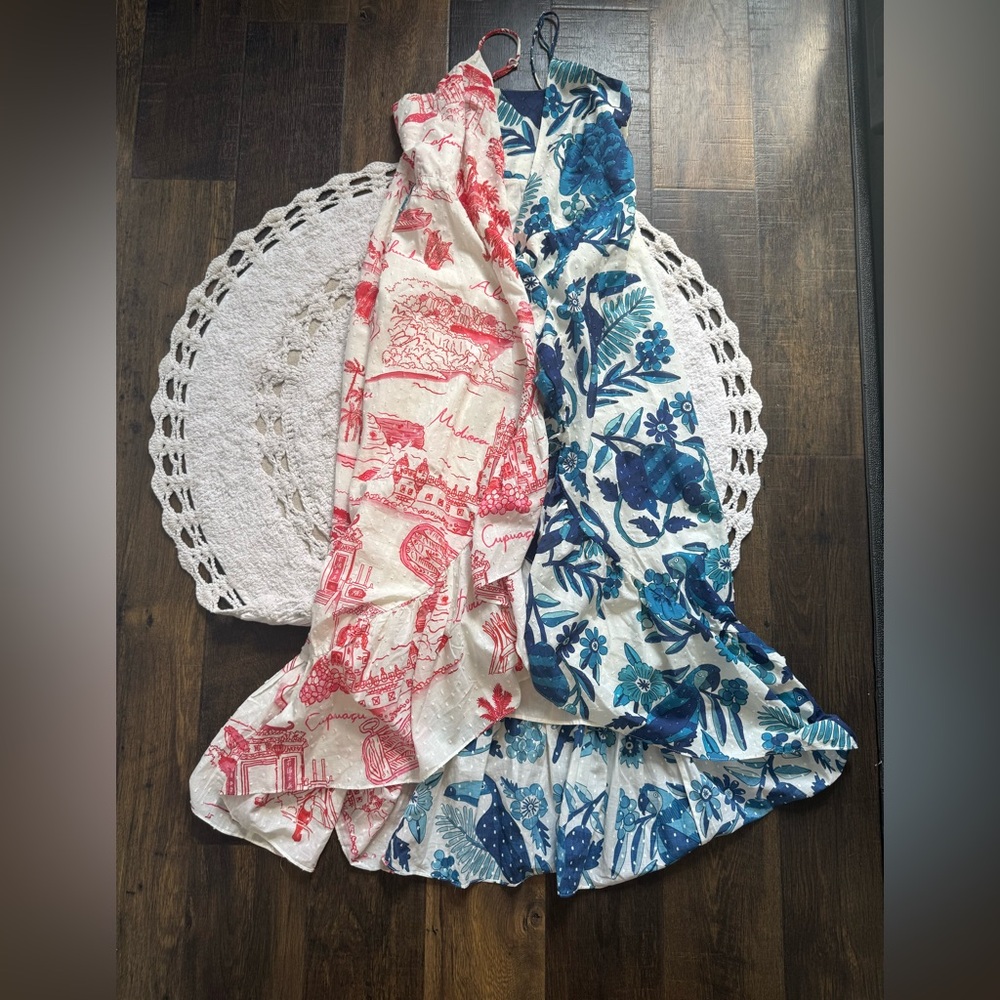 Great Condition Farm Rio Dual Prints wrap red-white-blue toile maxi dress - M